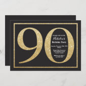 90誕生日招待状金ゴールドグリッターシャルボード 招待状 (正面/裏面)