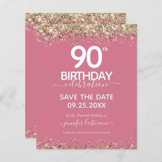 90誕生日日付の保存招待状 (正面/裏面)
