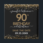 90誕生日日付の保存 マグネット<br><div class="desc">上エレガントフェイクと下に紙吹雪のハイライトが輝く金ゴールド縁どグリッター。すべての文字は調整可能で、簡単は独自のパーティーニーズに合わせて変更できる。90素晴らしエレガント歳のテンプレートデザイン。日付マグネットのアラームを保存する。</div>