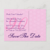 90誕生日日付を保存する紫のアンティークレース 案内ポストカード (裏面)