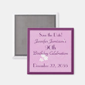 90誕生日日付を保存ピンクのフローラマグネット マグネット (正面/裏面)