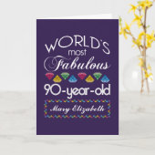 90誕生日最高のカラフル宝石紫 カード (黄色い花)