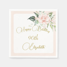 90誕生日水彩ピンクフローラ スタンダードカクテルナプキン