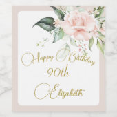 90誕生日水彩ピンクフローラ ワインラベル (シングルラベル)