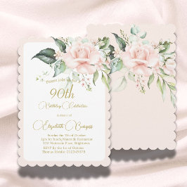 90誕生日水彩ピンクフローラ 招待状