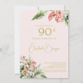 90誕生日熱帯水色ピンクエレガント 招待状 (正面)