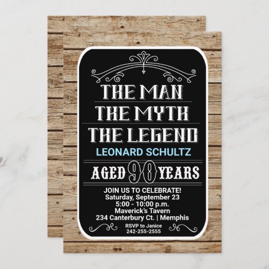 90誕生日男ザ・神話ザ・レジェンド90 YRS 招待状 (正面/裏面)