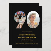 90誕生日番号90フォトコラージッモダンク 招待状 (正面/裏面)