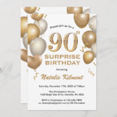 90誕生日白と金ゴールドバルーン 招待状 (正面/裏面)
