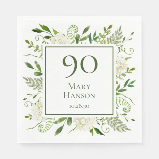 90誕生日白アジサイ スタンダードランチョンナプキン (正面)