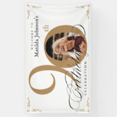 90誕生日白金ゴールド書道エレガント写真 横断幕 (縦)