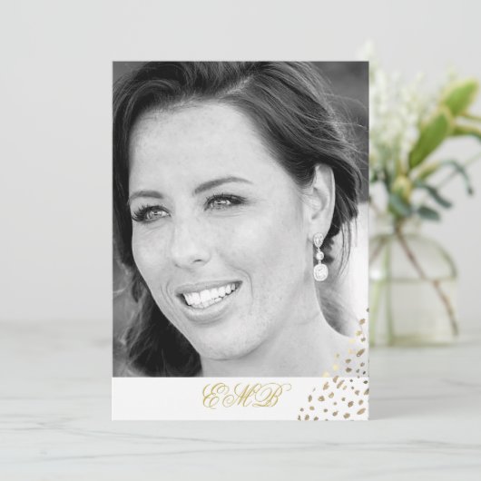 90誕生日白黒写真金ゴールド エレガント 招待状 (スタンド正面)