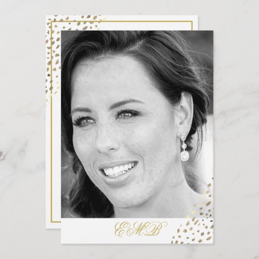 90誕生日白黒写真金ゴールド エレガント 招待状 (正面/裏面)