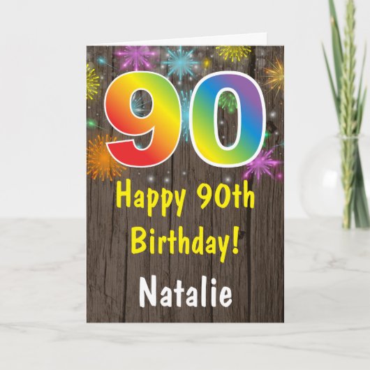 90誕生日素朴・レイカラフルンボー花火 カード (正面)