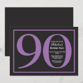 90誕生日紫と黒の黒板 招待状 (正面/裏面)
