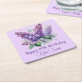 90誕生日紫薄紫花春 スクエアペーパーコースター (アングル)