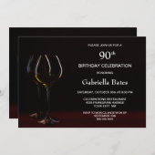 90誕生日誕生日ワイングラスパーティー 招待状 (正面/裏面)