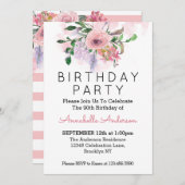 90誕生日赤面ピンクローズフローラ水彩 招待状 (正面/裏面)