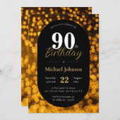 90誕生日金ゴールドブラックシンプルエレガントカスタム 招待状 (正面/裏面)