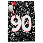 90誕生日風船オン黒グリッター ミディアムペーパーバッグ (正面)