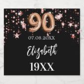 90誕生日黒バラ金ゴールド星 スパークリングワインラベル (シングルラベル)