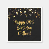 90誕生日黒モダン金ゴールド星名 スタンダードカクテルナプキン (正面)