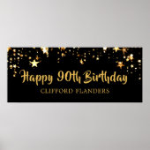 90誕生日黒モダン金ゴールド星名 ポスター (正面)