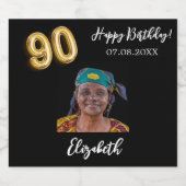 90誕生日黒金ゴールド写真 スパークリングワインラベル (シングルラベル)