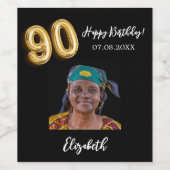 90誕生日黒金ゴールド写真 ワインラベル (シングルラベル)