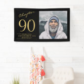 90誕生日黒金ゴールド写真 横断幕 (インサイチュ)