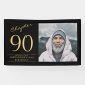 90誕生日黒金ゴールド写真 横断幕 (横)
