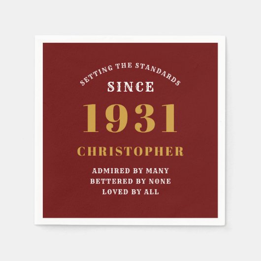 90誕生日1931赤金ゴールド彼のためにパーソナライズされた スタンダードカクテルナプキン (正面)