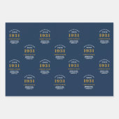 90誕生日1931青い金ゴールドのためパーソナライズされた ラッピングペーパーシート (正面2)