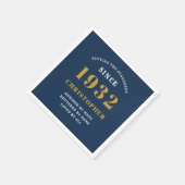 90誕生日1932名前を追加Blue金ゴールド スタンダードカクテルナプキン (角)