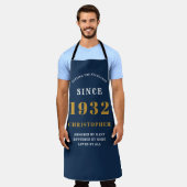 90誕生日1932生まれ名を追加Blue金ゴールドマン エプロン (着用した状態)