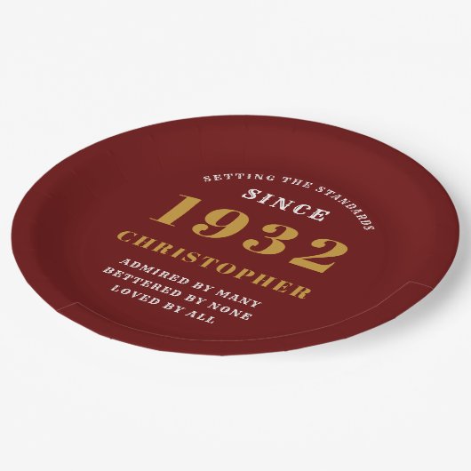 90誕生日1932赤金ゴールドラブネーム年 ペーパープレート (アングル)