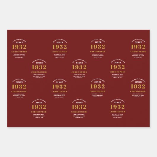 90誕生日1932赤金ゴールド彼の名前の年 ラッピングペーパーシート (正面2)