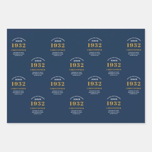 90誕生日1932青金ゴールド追加の名前 ラッピングペーパーシート (正面3)