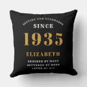 90誕生日1935ブラック金ゴールドレディパーソナライズされたズ クッション (裏面)