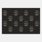 90誕生日1935生まれ名を追加黒い金ゴールド ラッピングペーパーシート (正面)