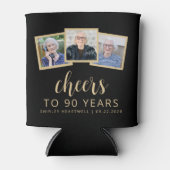 90誕生日3フォトブラック金ゴールドスクリプト応援 缶クーラー (正面)