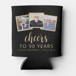 90誕生日3フォトブラック金ゴールドスクリプト応援 缶クーラー