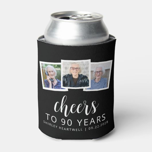 90誕生日3フォト白黒スクリプト応援 缶クーラー (缶正面)