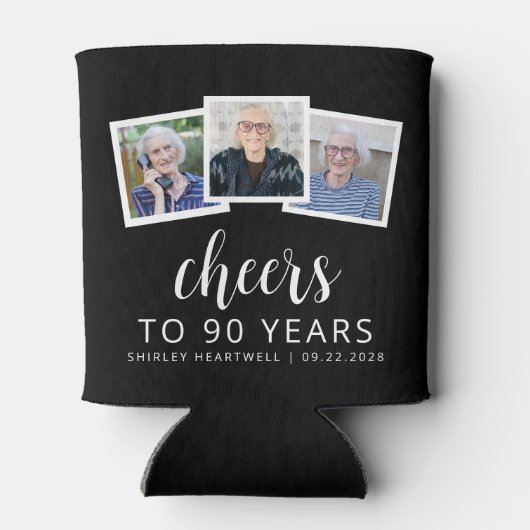 90誕生日3フォト白黒スクリプト応援 缶クーラー (裏面)