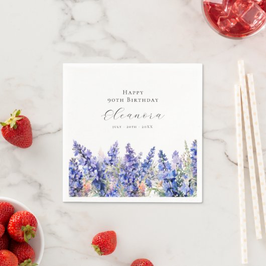 90誕生日7月誕生フラワーラークスパーカスタム スタンダードカクテルナプキン (インサイチュ)