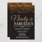 90誕生日90と素晴らしい金ゴールドグリッター 招待状 (正面/裏面)