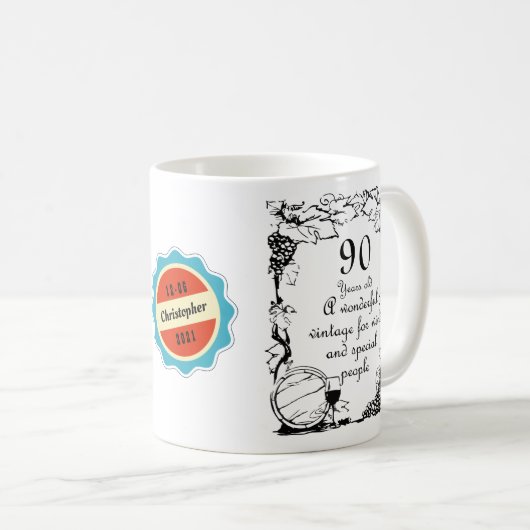 90誕生日90年前のヴィンテージワイン コーヒーマグカップ (正面右)