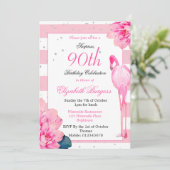 90誕生日90番フラミンゴピンクモノグラム 招待状 (スタンド正面)