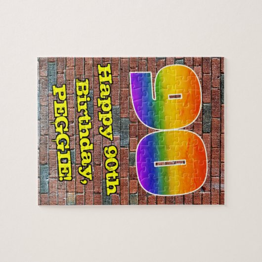 90誕生日:おもしろいグラフィティインスパイアレインボー90 ジグソーパズル (横)