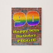 90誕生日:おもしろいグラフィティインスパイアレインボー90 ジグソーパズル (縦)
